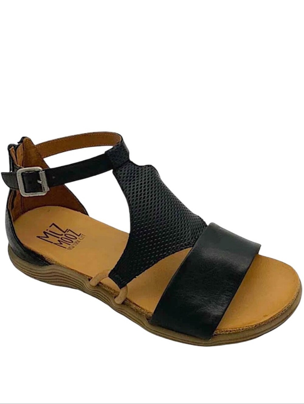 Miz Mooz Mari Black Leather T-Strap Open-Toe Sandal Size 39 US 9 Women's  53